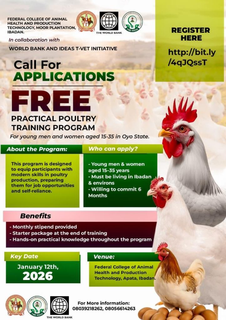 FCAH&PT to organise poultry training for youths